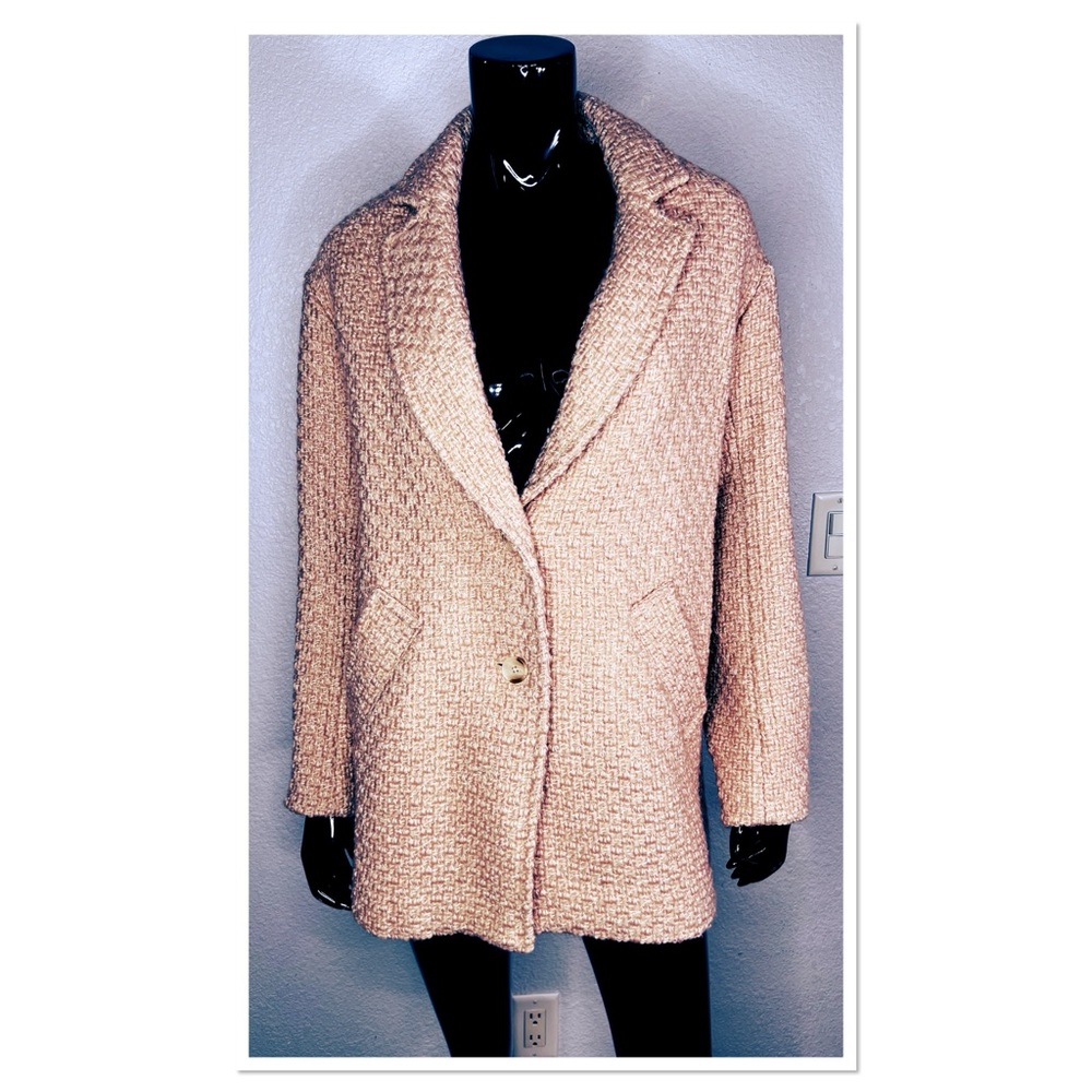 Abercrombie & Fitch Women's Wool Blend Light Pink Neutral Texture Sz S Oversized - Picture 2 of 10